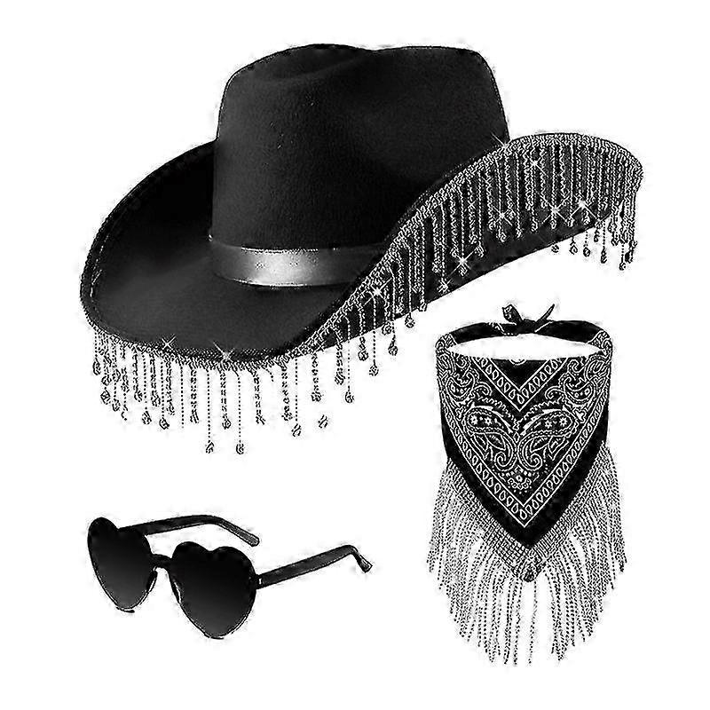 Rhinestone Hat, Fringe Hat Bandana Shape Sunglasses