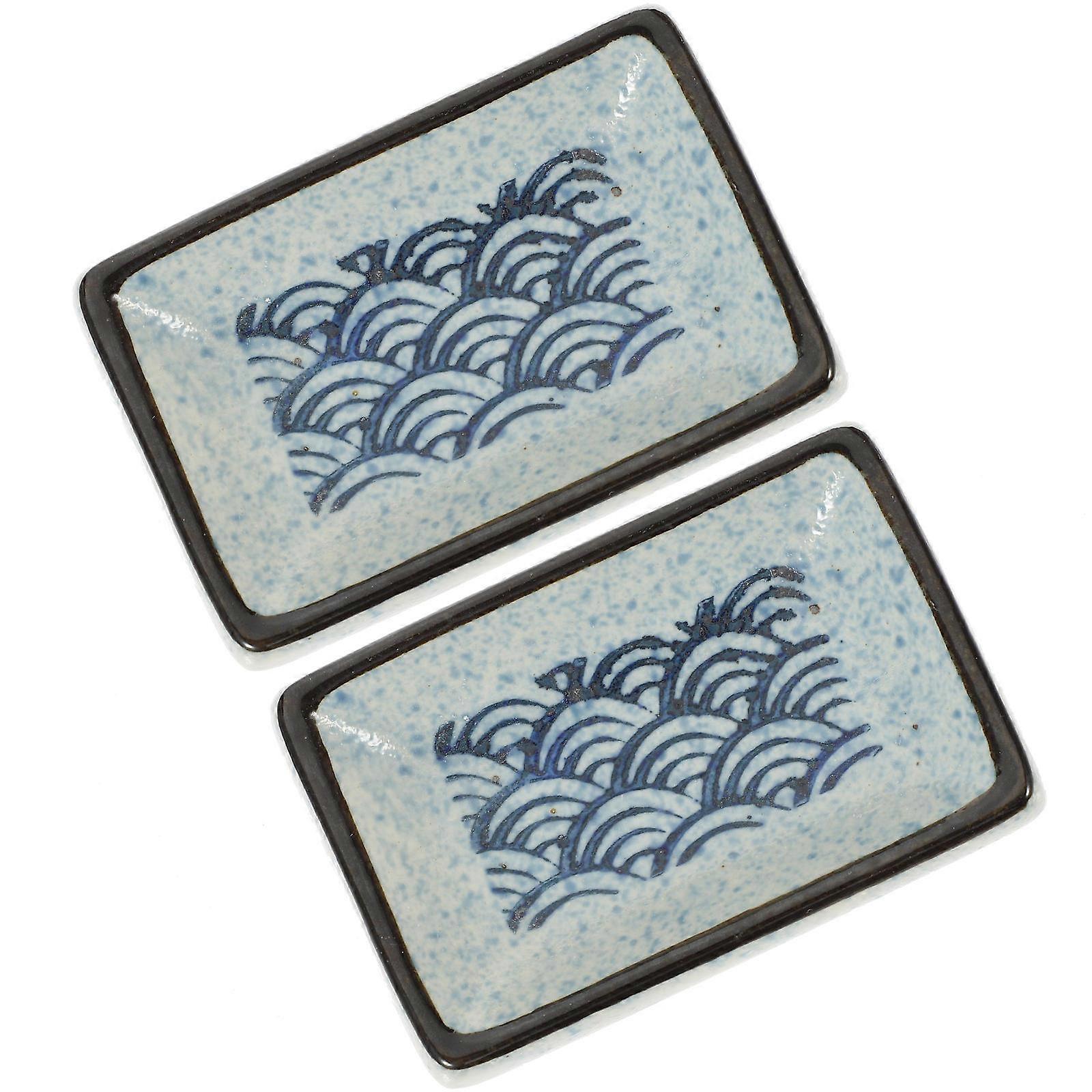 Japanese Styled Ceramic Sauce Plate Sea Wave Pattern for Storage 2Pcs