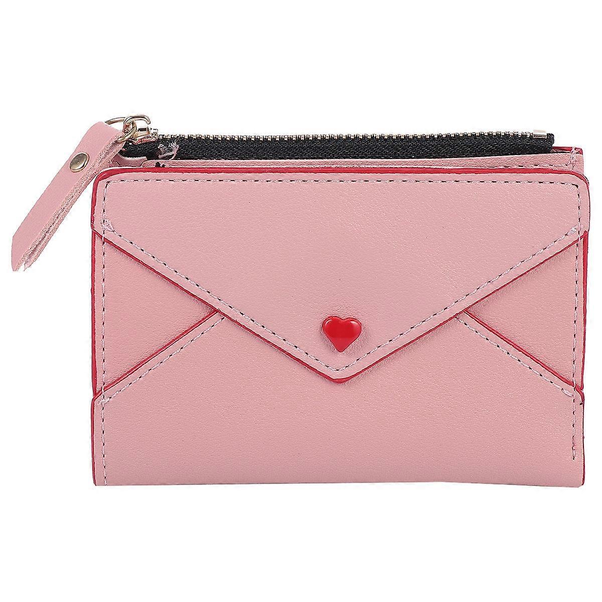 Pink PU Square Wallet for Small Change Function with 1Pcs Cash Wallet