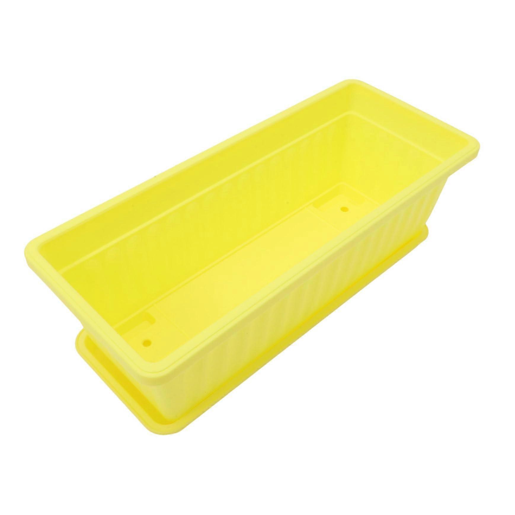 2 Sets Rectangular Planter Box with Drainage Tray Plastic Flower Pot for Indoor Outdoor Vegetables