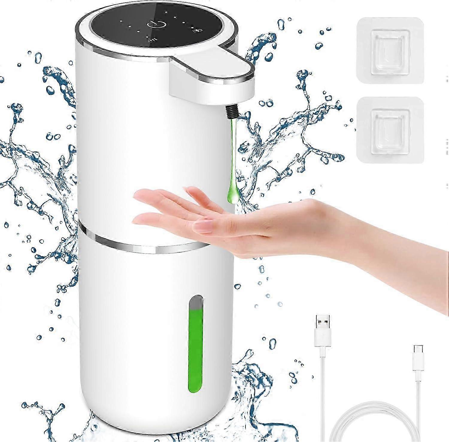 Automatic Liquid Soap Dispenser, Touchless Sensor, 380ml Rechargeable, 4-Level Adjustable, Wall Mount & Countertop, Power Indicator