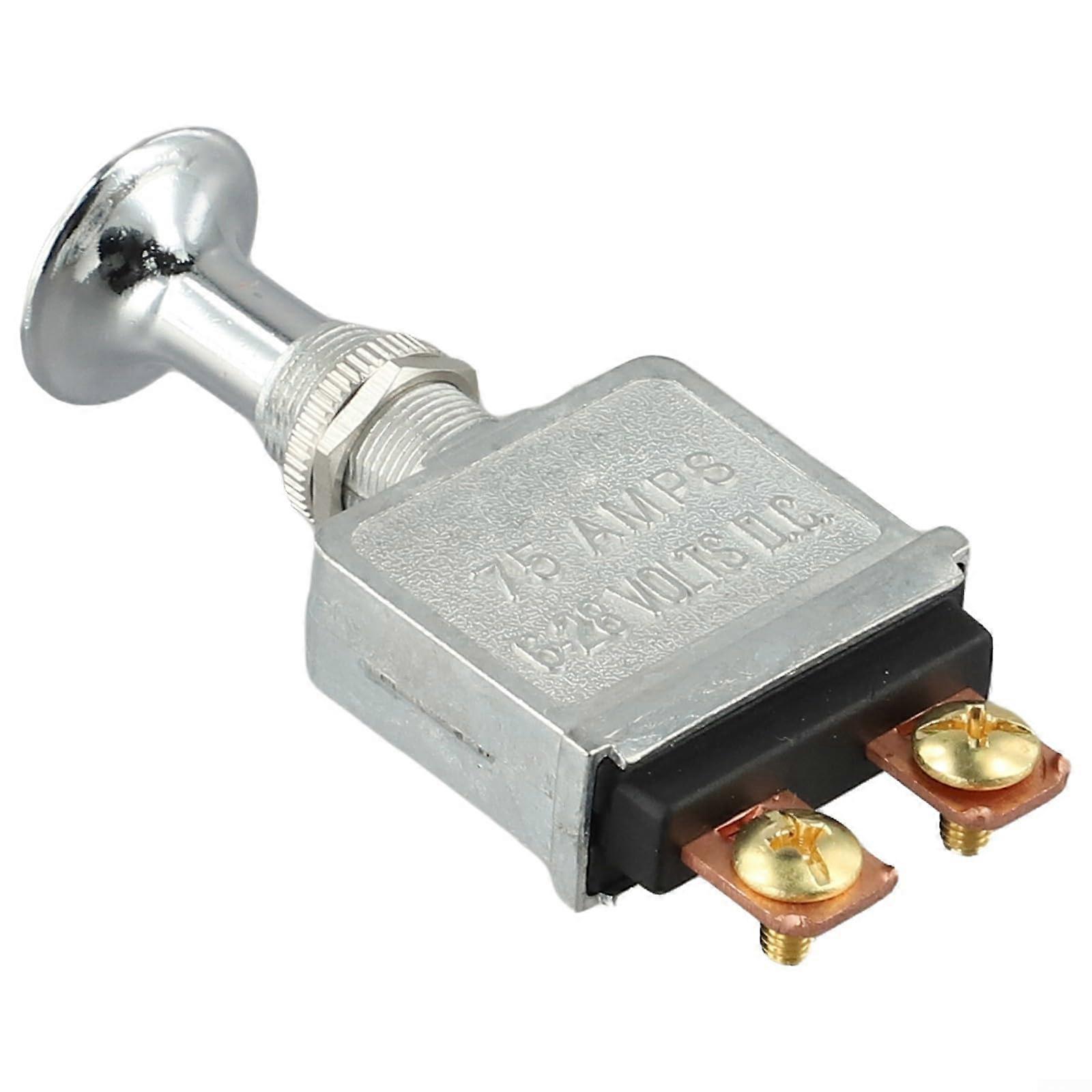 Heavy Duty 75A Push Pull Switch with Chrome Knob for Marine and Automotive, 628V DC Control