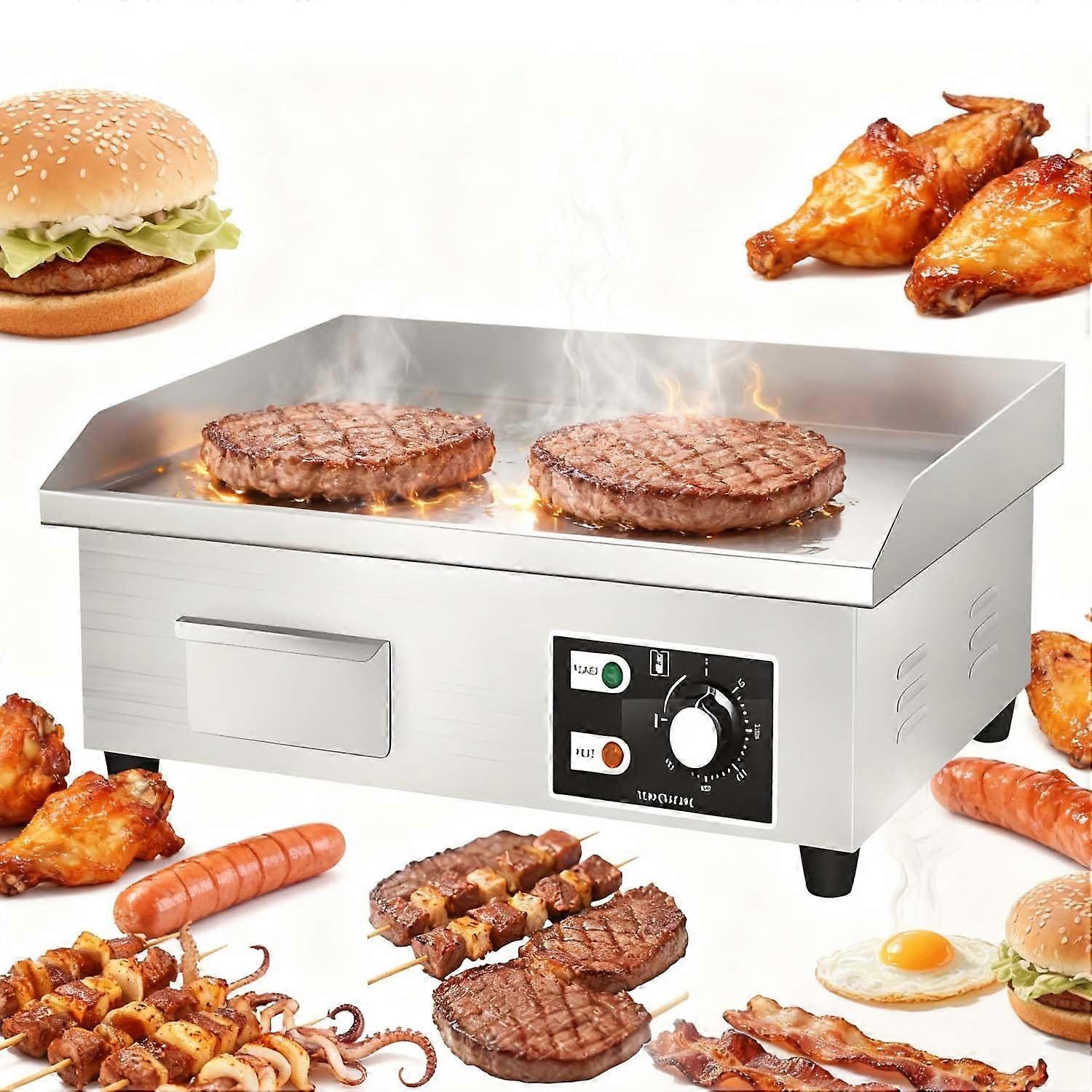 Commercial Electric Griddle Stainless Steel Flat  Grill Large Surface Dual Heating Temp Control