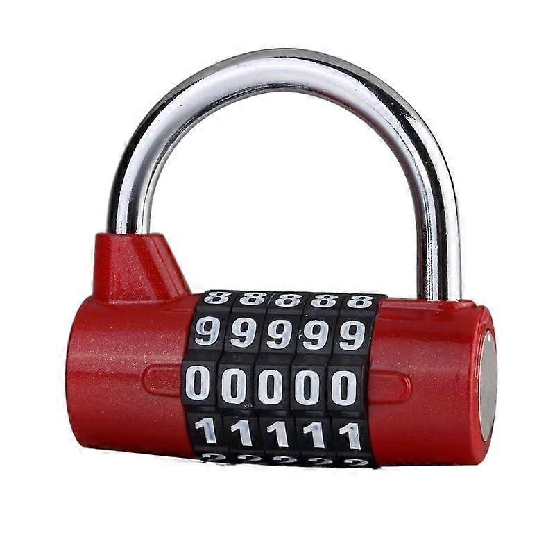 5Digit Combination Padlock with Keyless Resettable Code for Door Security, Durable Red Lock