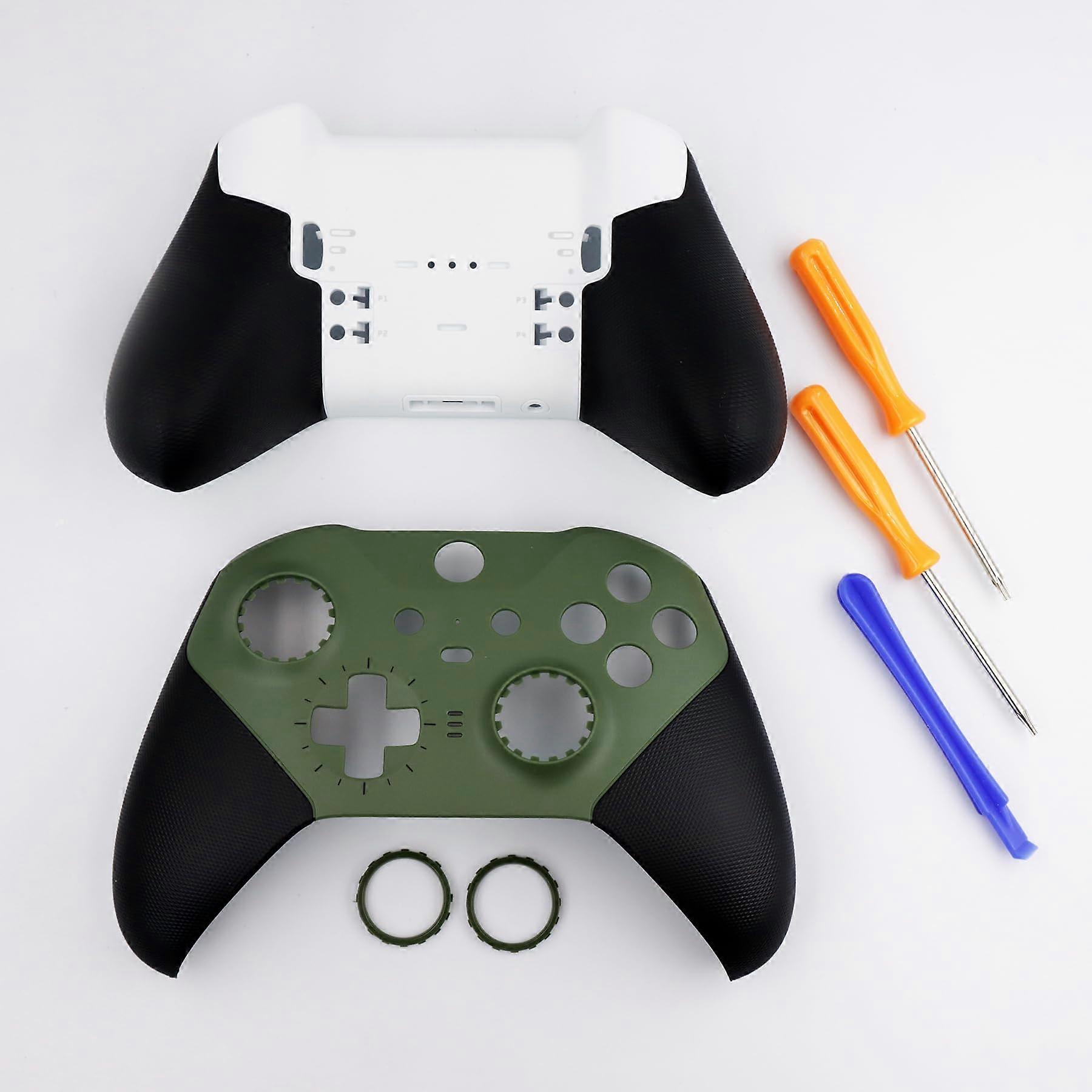 Shell Replacement Kit with Thumbstick Accent Rings Army Green White for Xbox Elite Series 2 Controller