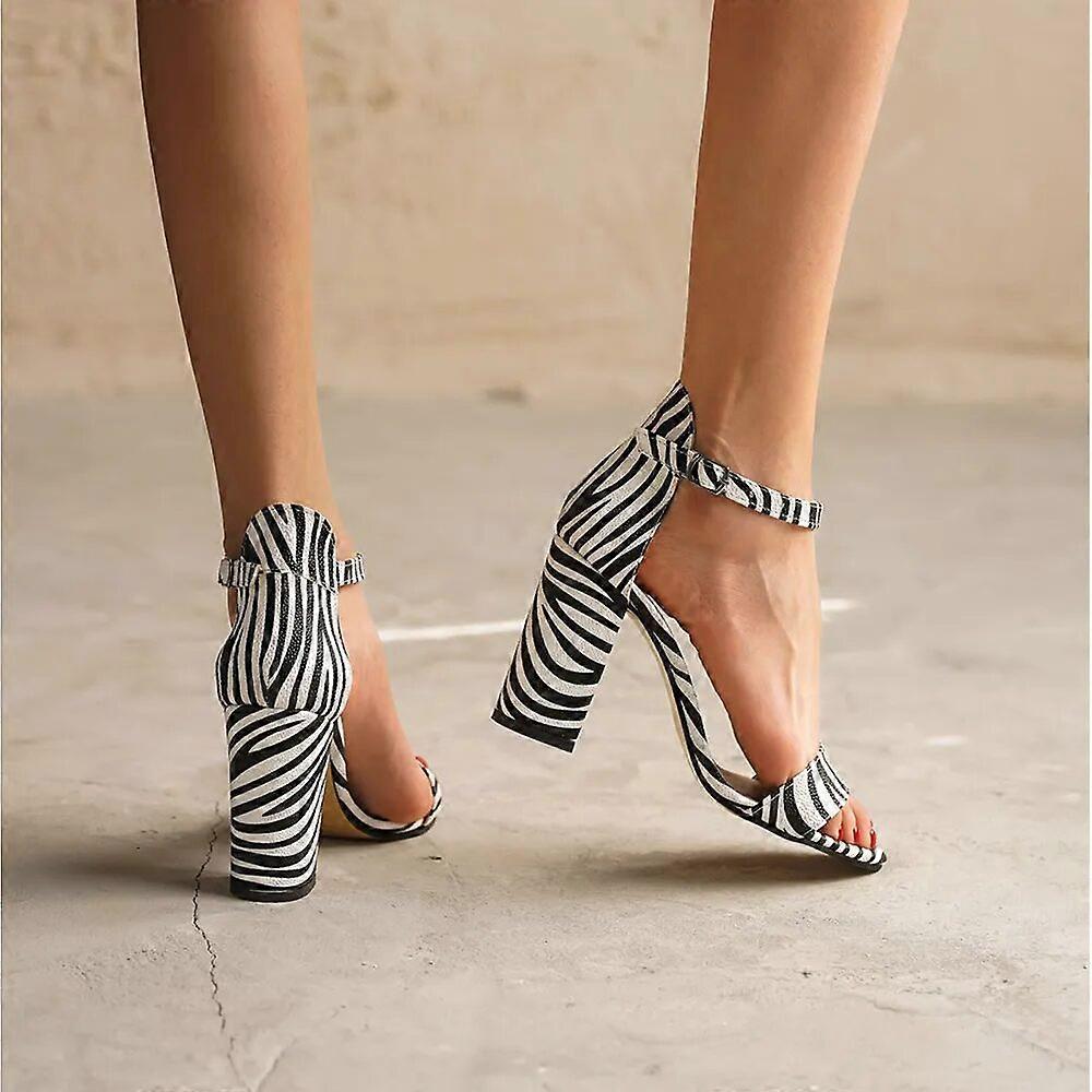 Zebra Chunky Heel Ankle Strap Sandals MA-030