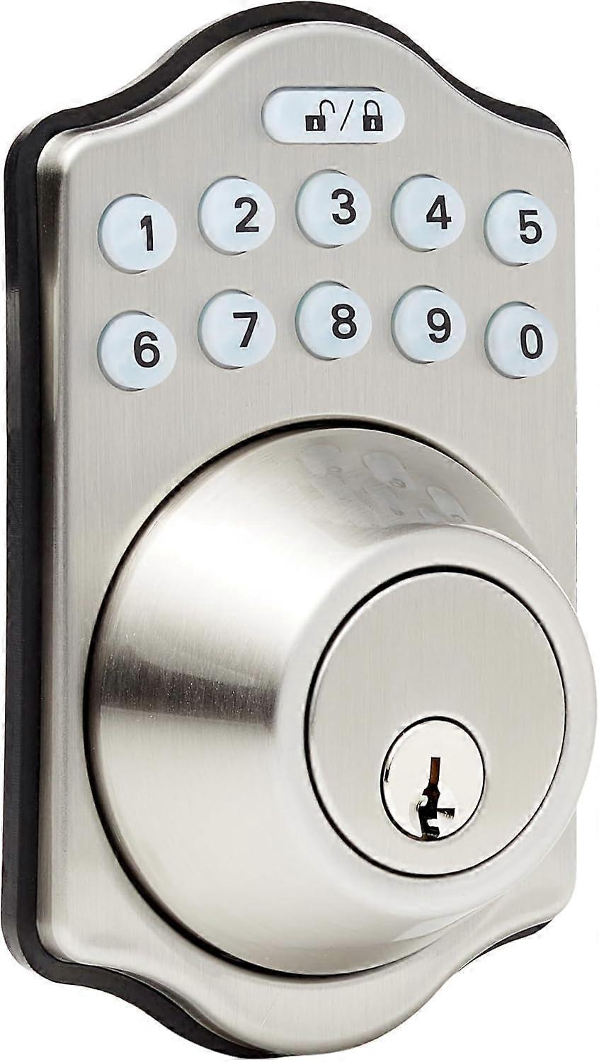 Electronic Keypad Deadbolt Lock with Keyless Code Access, Keyed Backup, Satin Nickel Finish