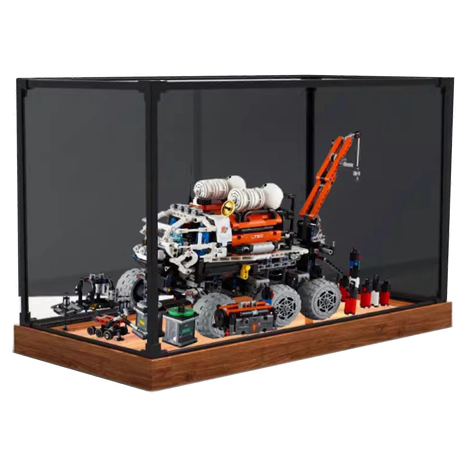 Display Case Acrylic Dustproof Box for  42180 Mars Rover with Wood Grain Base