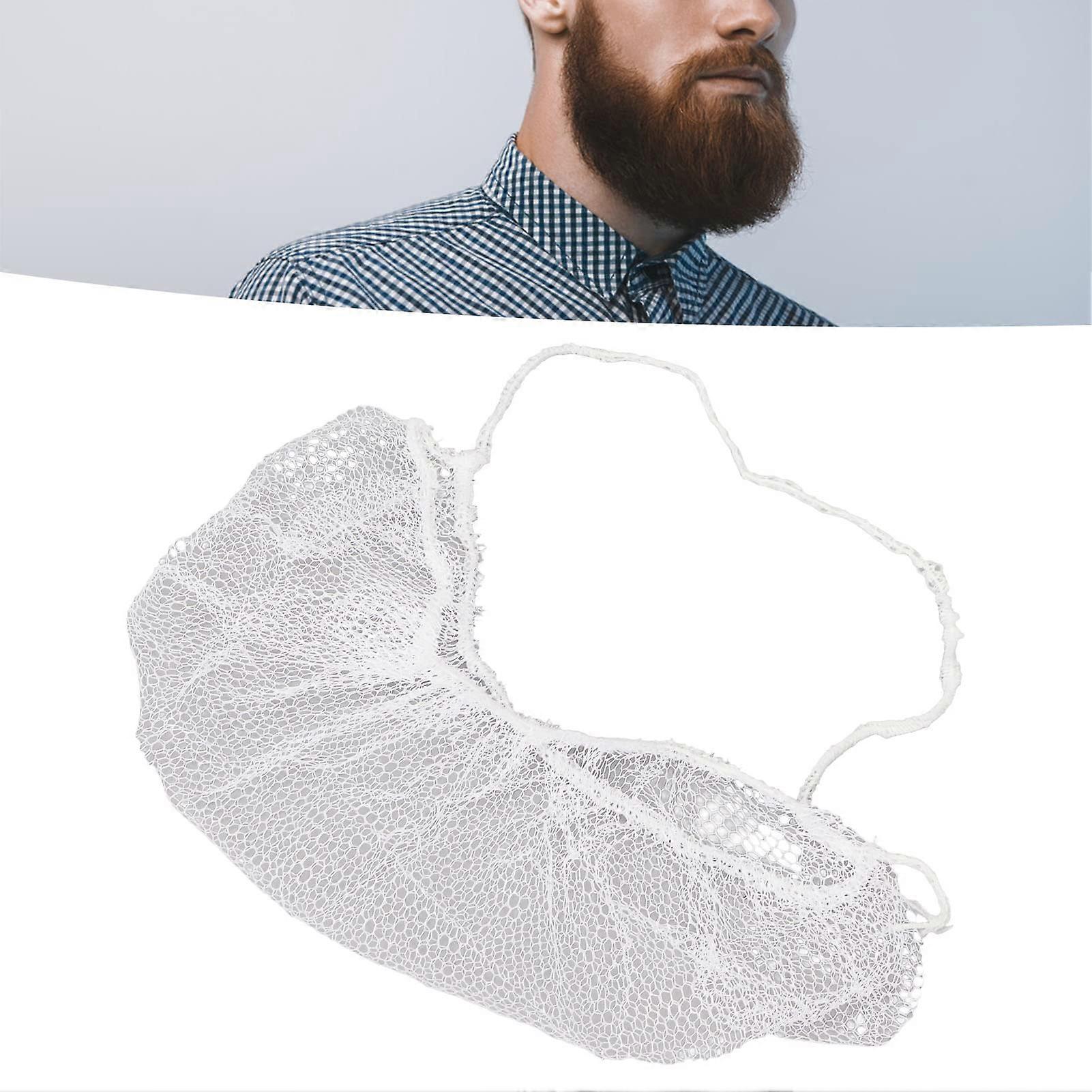 White Disposable Beard Covers 100 Pack, Nylon Beard Guard Nets with Secure Elastic Fit for Food Service
