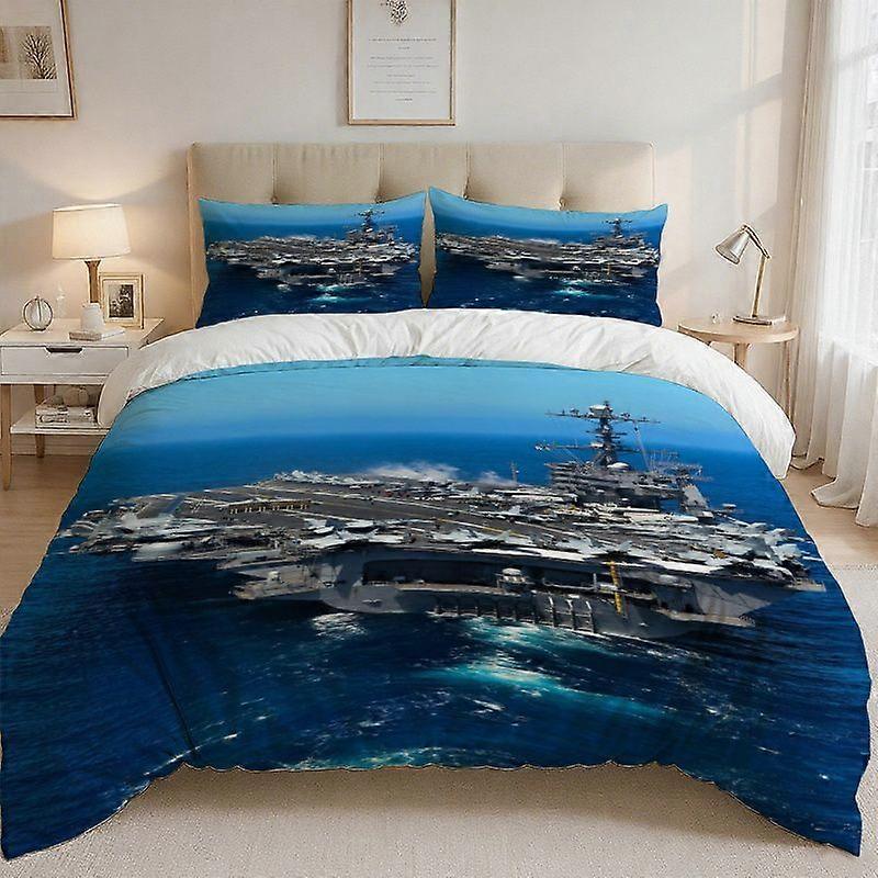 Navy Aircraft Carrier Themed Printed Bedding Set  Polyester Durable