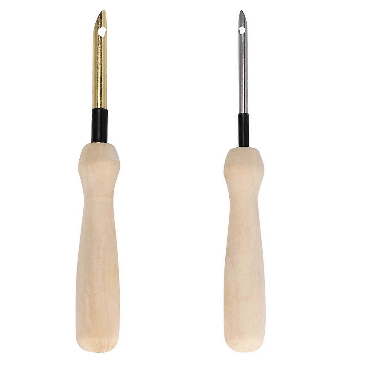 Stitching Punch Needles Wooden Handle Punch Needle Threader Embroidery Tools Diy Projects 2Pcs