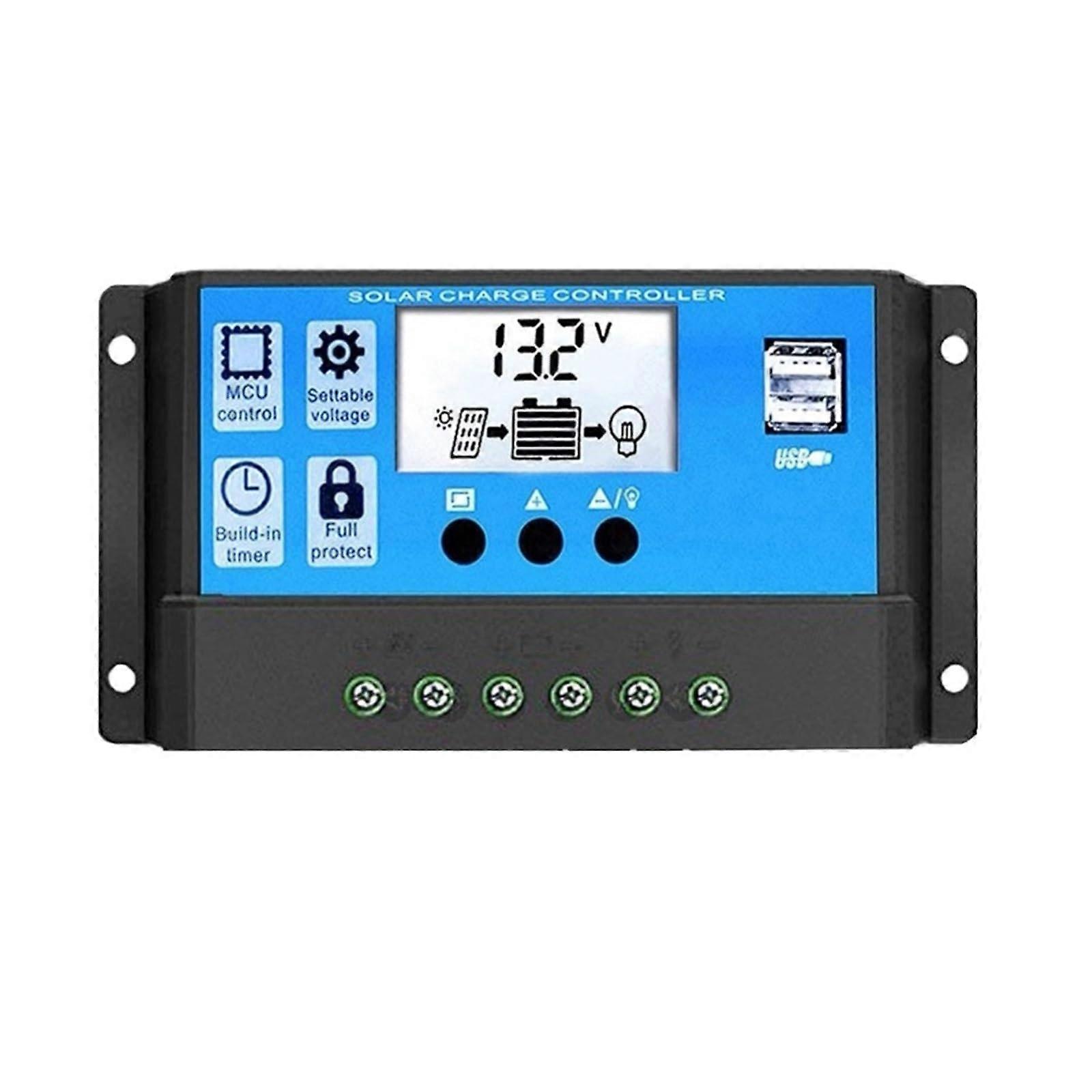 60A 12V 24V Solar Charge Controller with Dual USB Fast Charging and Automatic Voltage Detection