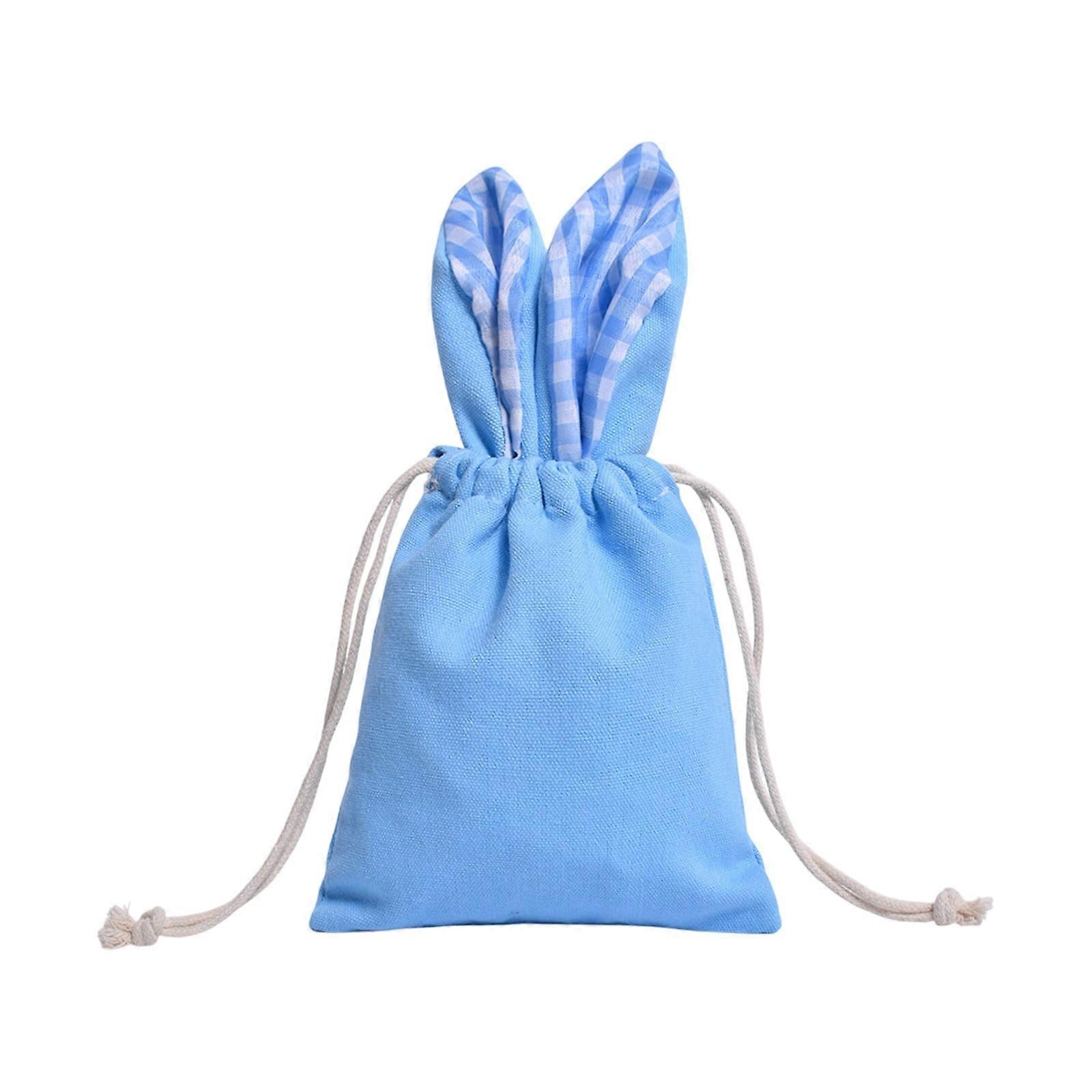 Canvas Easter Bag Border Rabbits Ears Easter Tote Basket Suitable for Easter Eggs,Easter Decorations(Blue)