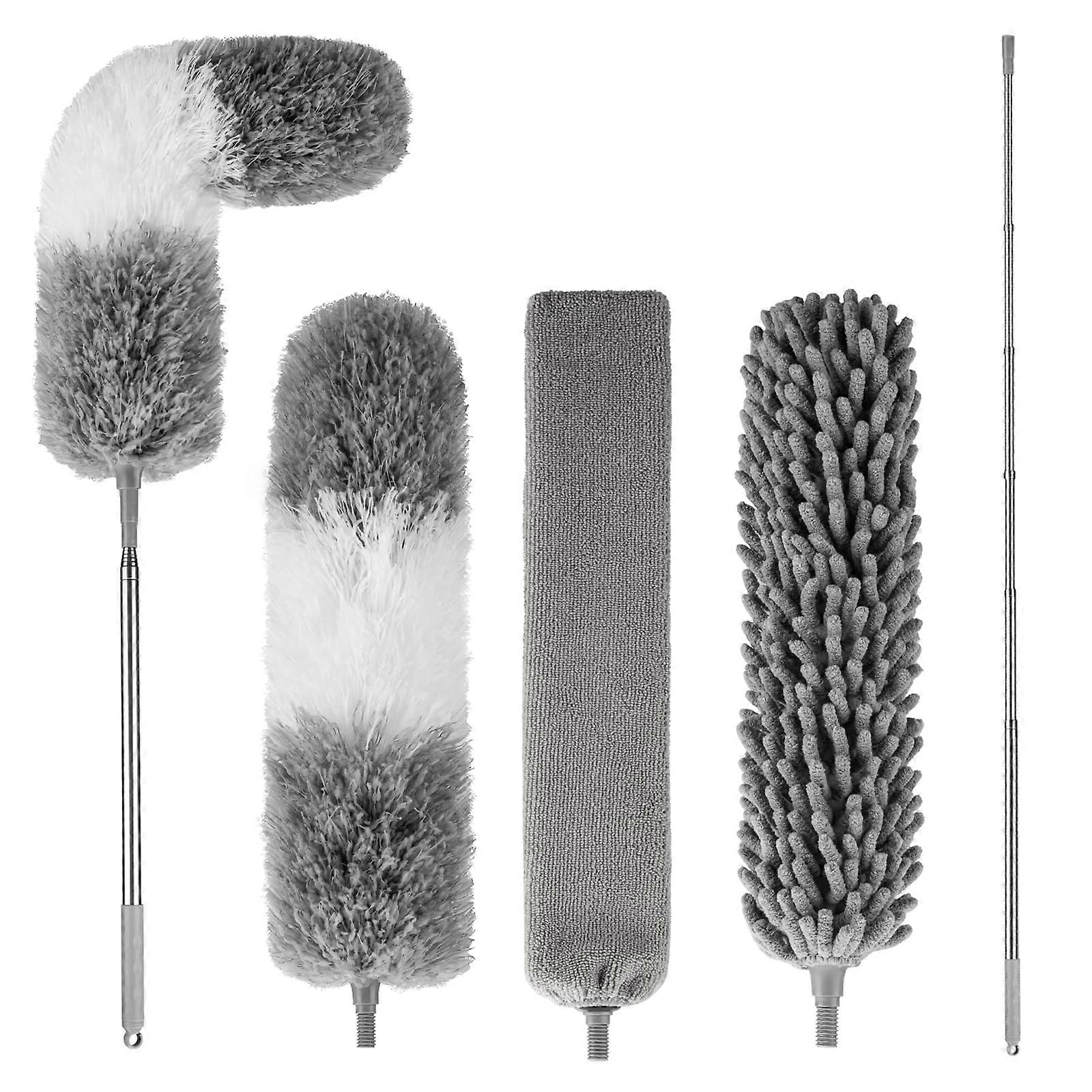 Microfiber Duster with Extension Pole, Extendable Long Handle for Ceiling Fan and  Ceiling Cleaning, 4PCS Set