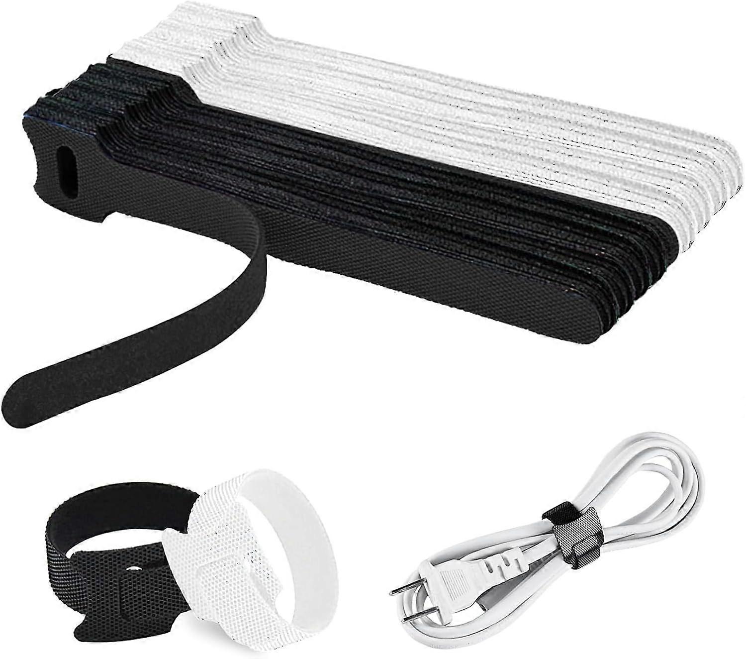 60PCS Reusable Cable Ties, 15*12cm Black&White Hook&Loop Straps, Nylon, Ideal for Electronics & More