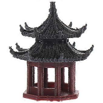 Simulation Pavilion Statue for Aquarium Decoration 1 Piece Black Plastic Bonsai Ornament