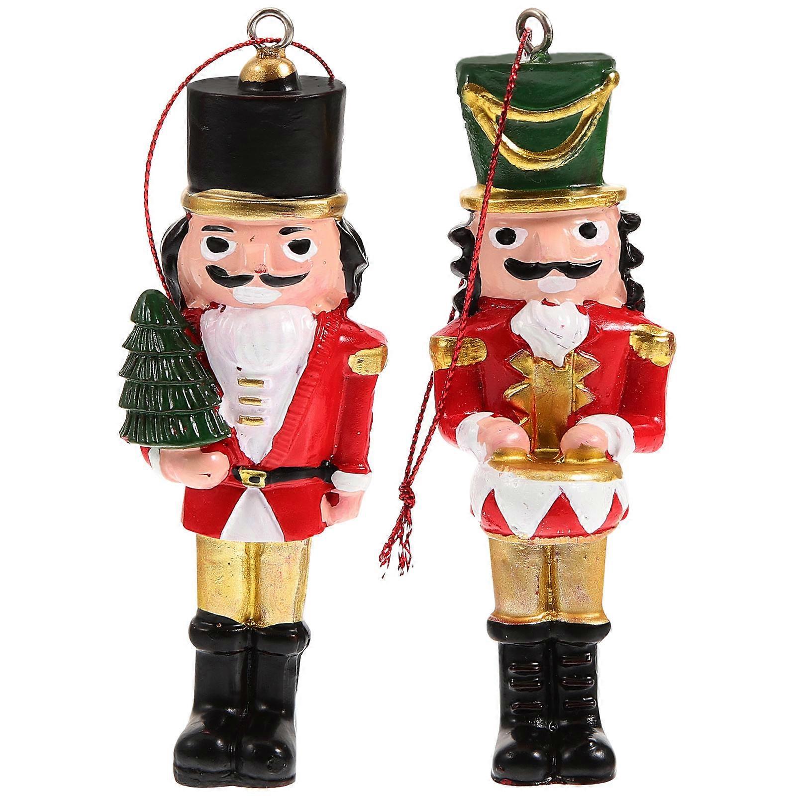 2pcs Small  Nutcracker Pendant Resin Craft Nutcracker Puppet Hanging Nutcracker Decor