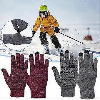 Damenhandschuhe, Winterhandschuhe aus warmer, einfarbiger Wolle mit Touchscreen-Funktion und vollen Fingern, gestrickt, warm, gestrickt