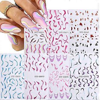 7 Sheets Ballet Streamers Dreamy Lines Nail Art Stickers,3D Self Adhesive Swirl line Cow Print Skin Nail Design Nail Decals for Women DIY Simple Acryl