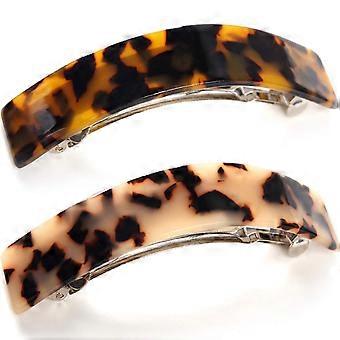 Fransk stil buet rektangel volumen Barrette skildpadde Shell Hair Clips Barrettes automatisk lås til tykt hår, 2 Pack