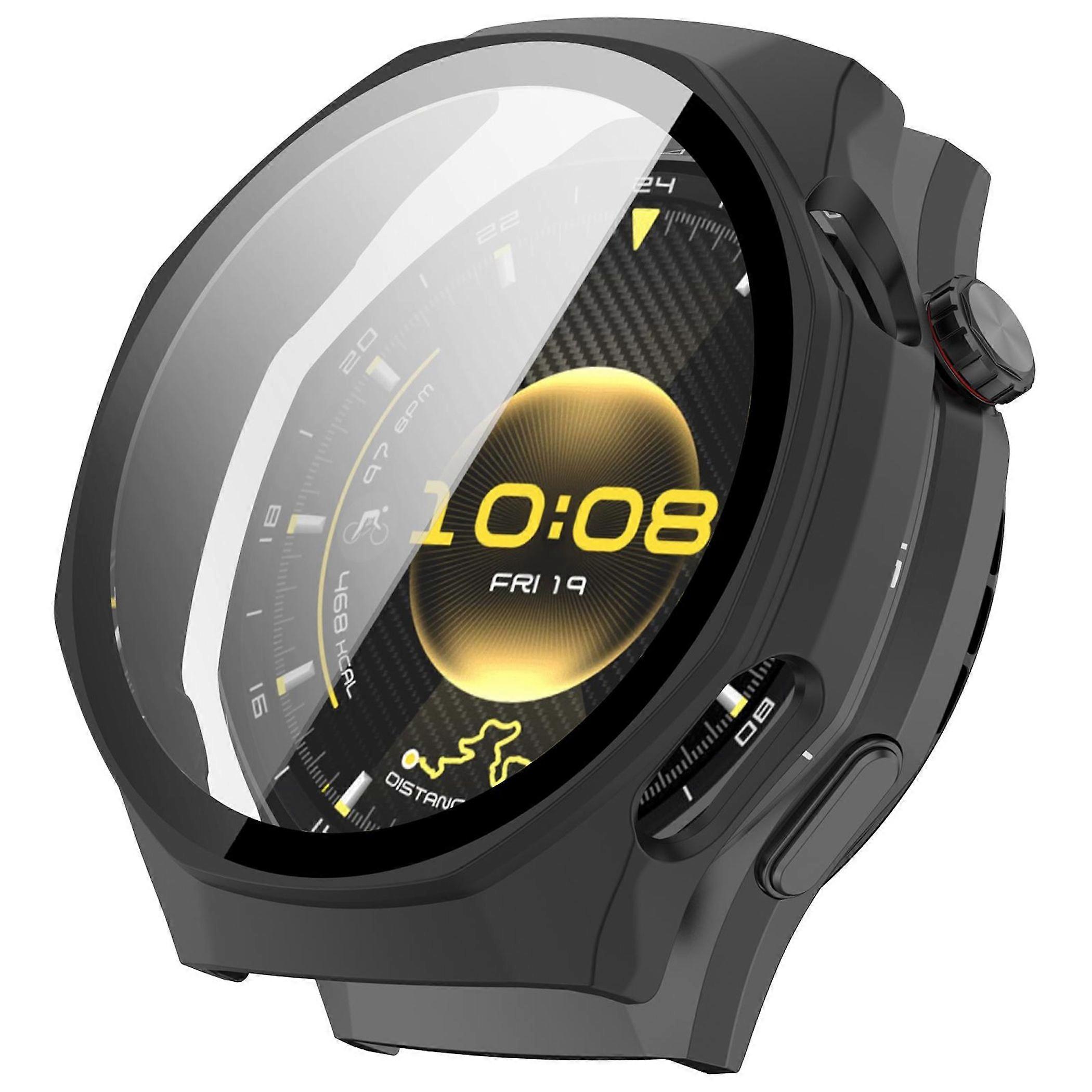 For Huawei Watch GT 6 Pro Plastic Protective Case + 9H Tempered Glass Frosted Black