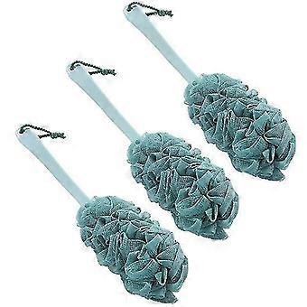 3-Pack Long Handled Bath Brush with Soft Mesh Sponge for Exfoliating Body Scrubbing