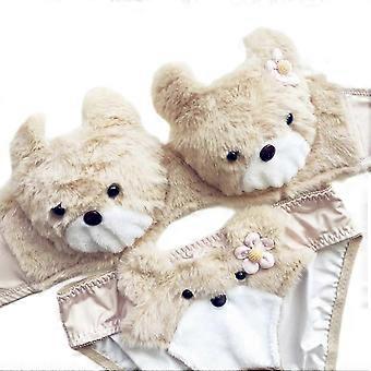 Women Lovely Plush Bra Panty Set Funny Bear Bra Panties Set Cartoon Plush Underwear Soft Student Girls Lingerie Set