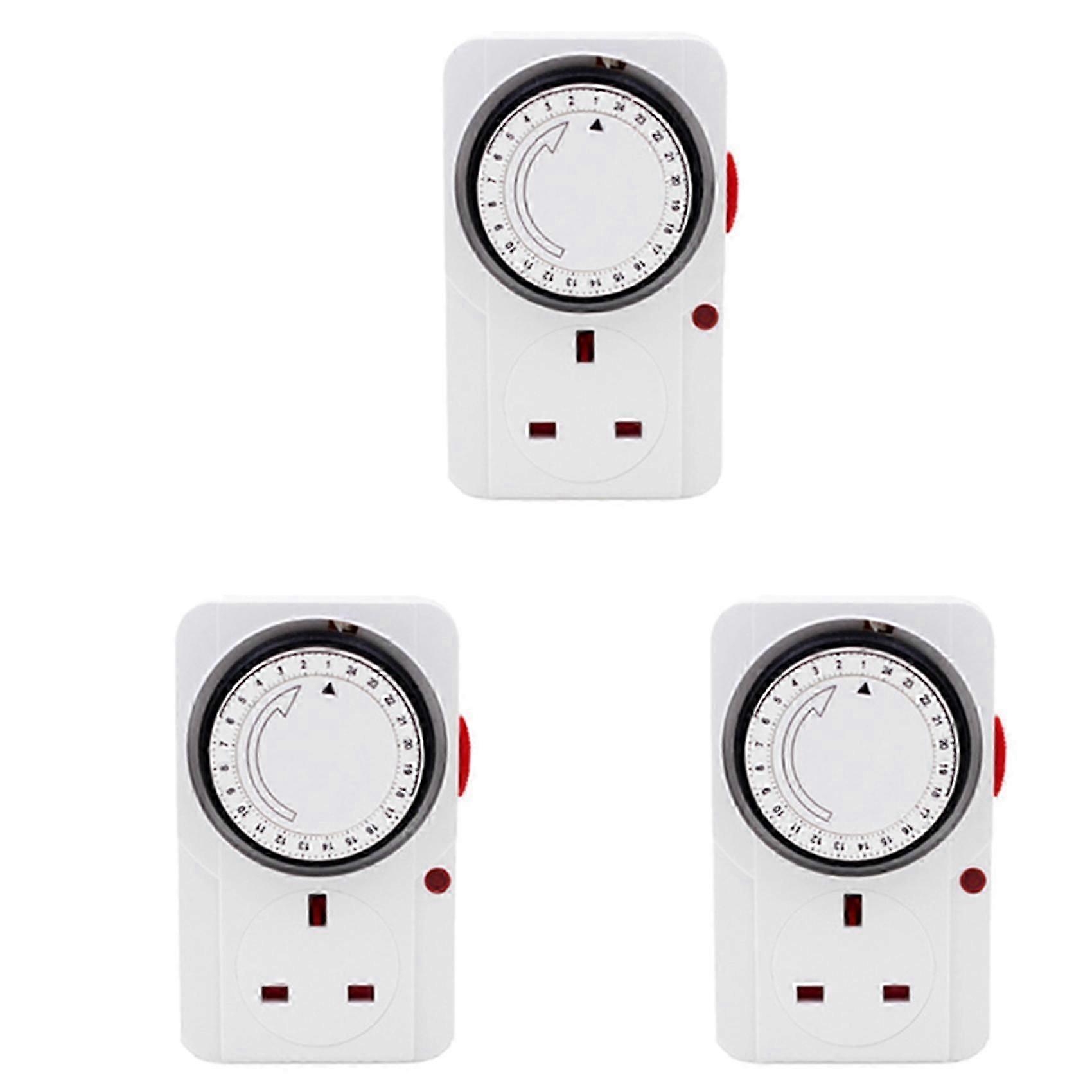 3X 24-Hour Segmented Switch-Energy-Saving Plug Timer Socket Kit-with Programmable Time Controller 3-Pin Plug Plug
