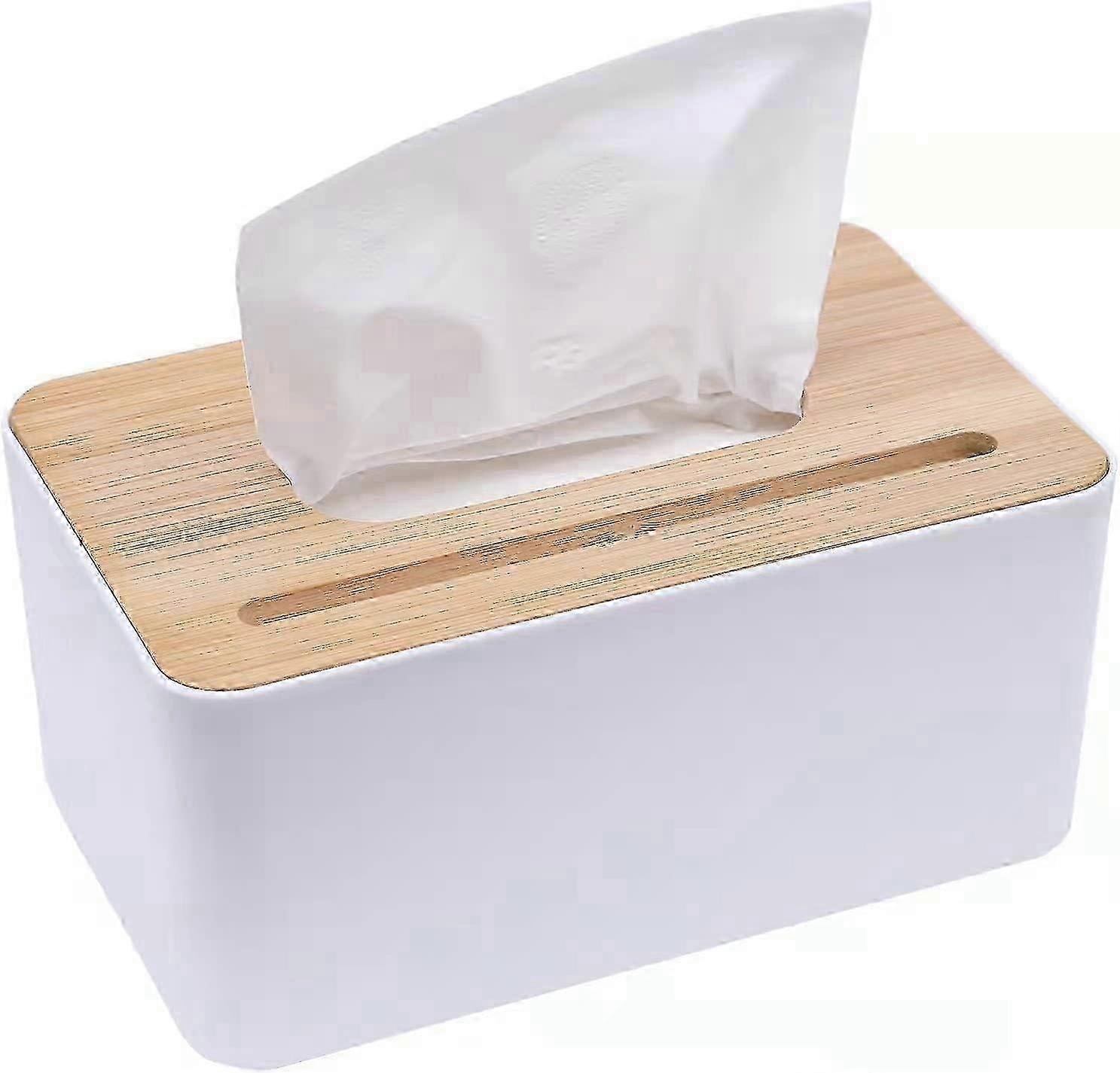Tissue Box Cover, Bamboo Tissue Holder compatible with Tissues And Disposable Face Towel, Rectangular Tissue Box