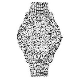 Kvinner ser skinnende Rhinestone innlagt rustfritt rundt urskive kvarts bevegelse farge matchende dekorative dame armbåndsur smykker