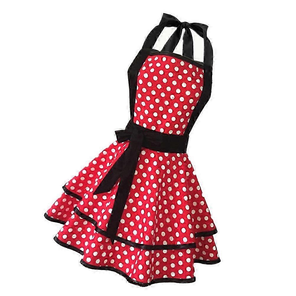 Cotton Dot Pattern Double-Layer Apron Cooking Cleaning Work Apron for Home Hotel