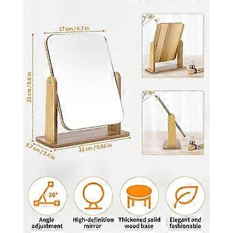 Wooden Desk Mirror Small Standing Mirror 25 X 22CM 360 Degree Rotating Tabletop Mirror Tall Standing Mirror with