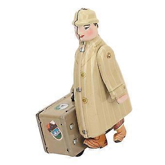 Tinplate Wind Up Walking Traveler Toy Retro Clockwork Collectible for Vintage Home Bar Decoration