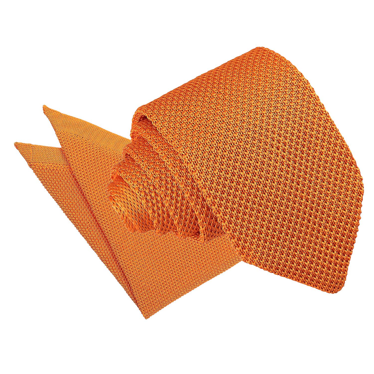 Tangerine Knitted Slim Tie and Pocket Square Set