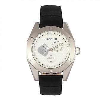 Morphischen M46 Serie Leder-Band Men Watch w/Datum - Silber