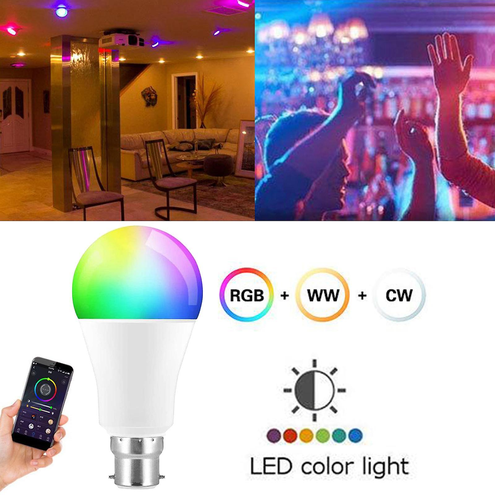 Phone Wireless Control RGBCW Light Bulb Timer Multi-Color Dimmable Lamp B22
