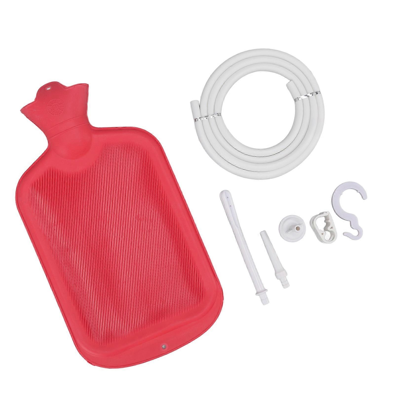 2L Home Enema Bag Set Corrugated Hose Hook Buckle Sieve Rubber Enema Bag Kit for Showering Red 