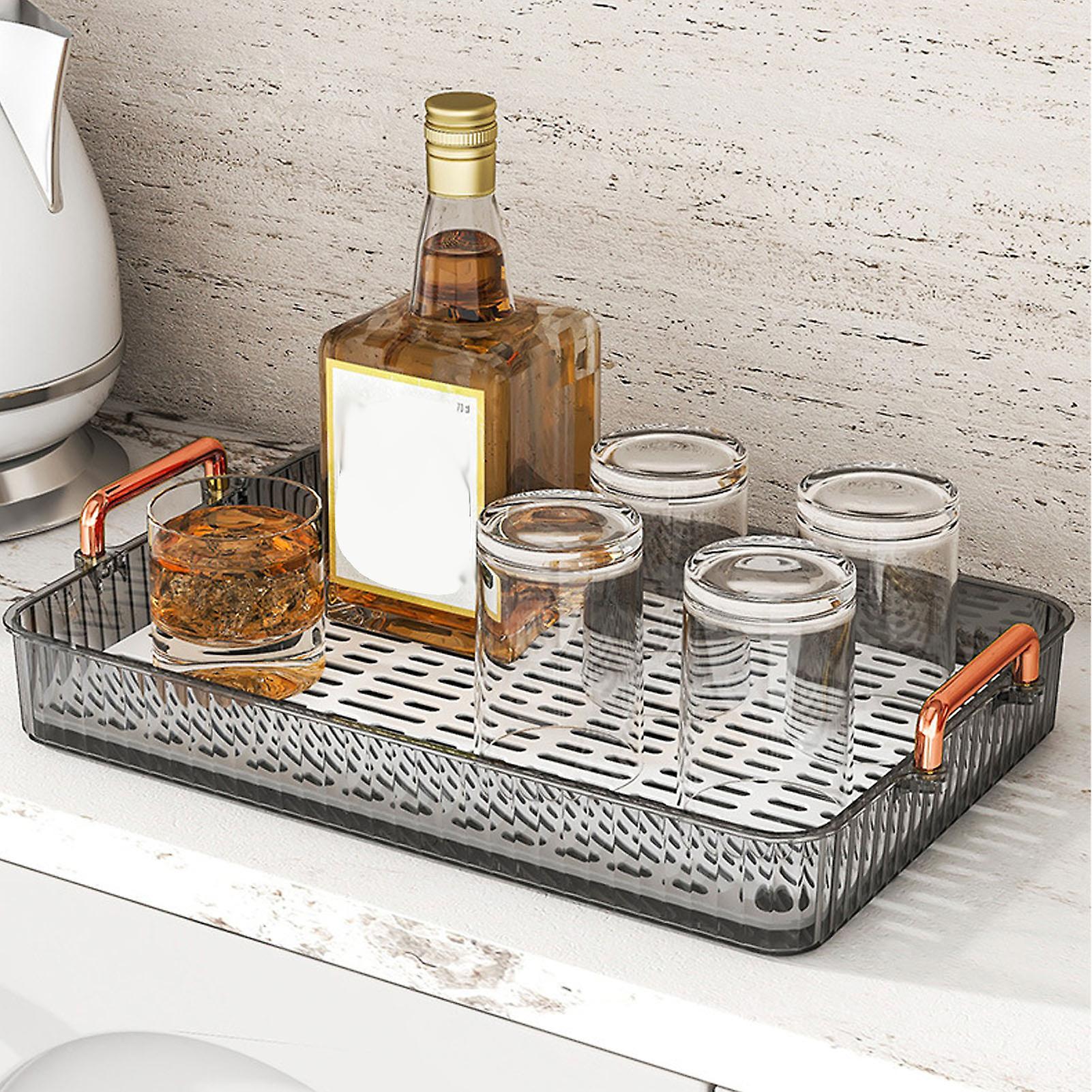 Rectangular Gray Plastic Tea Tray 39x25x5cm with Handles