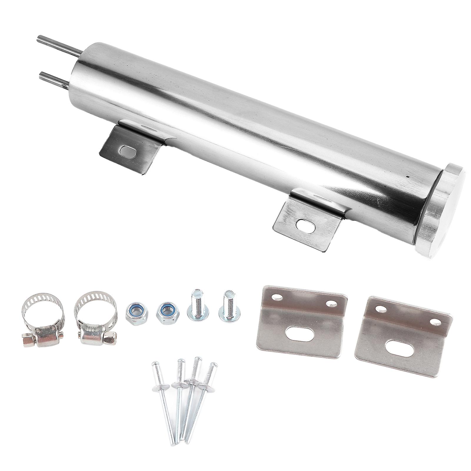 2x10in Stainless Steel Radiator Overflow Tank Recovery Bottle With Mounting Accessories Universal