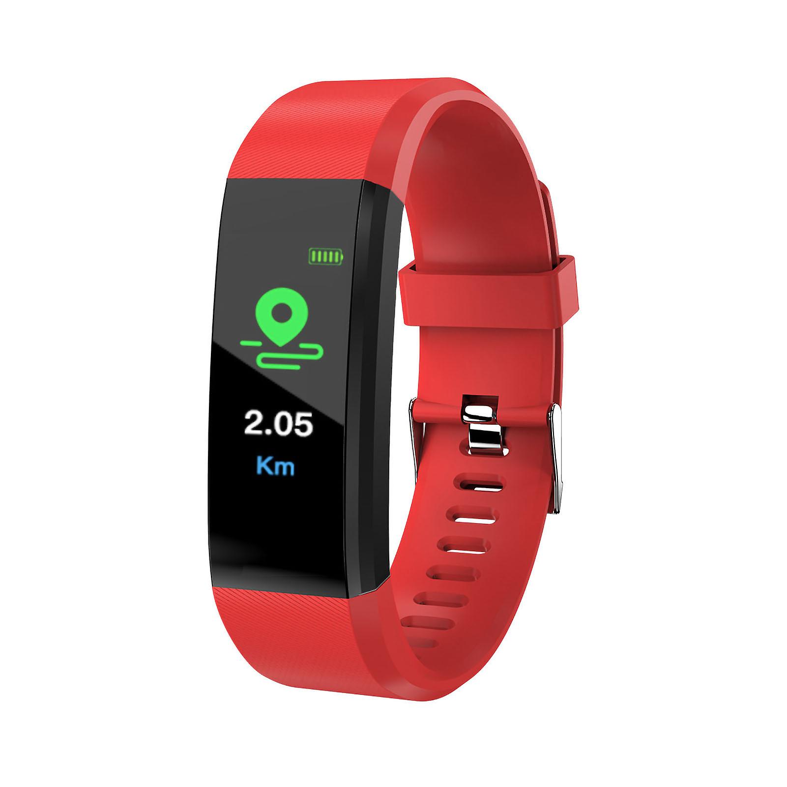 Red Smart Bracelet with Heart Rate & Blood Pressure Monitoring, Sports Tracking, Touch Control