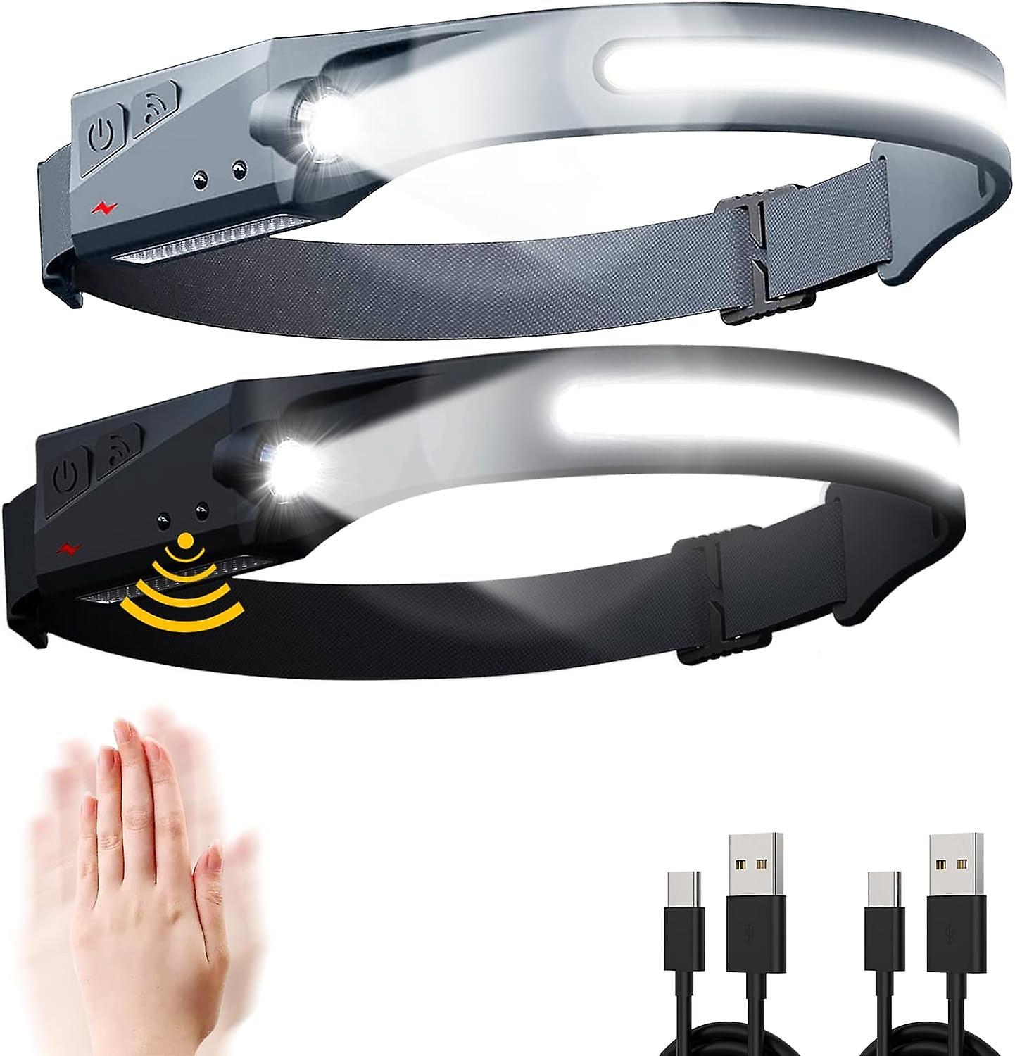 LED Headlamp Rechargeable, 350 Lumen Flashlight with All Perspectives Induction 230°Illumination, 5 