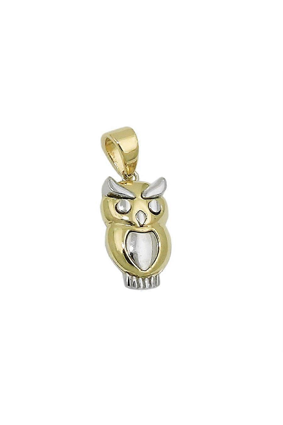 Pendant 12x7mm Owl Bicolor Rhodium Plated 9k Gold - Gl431405