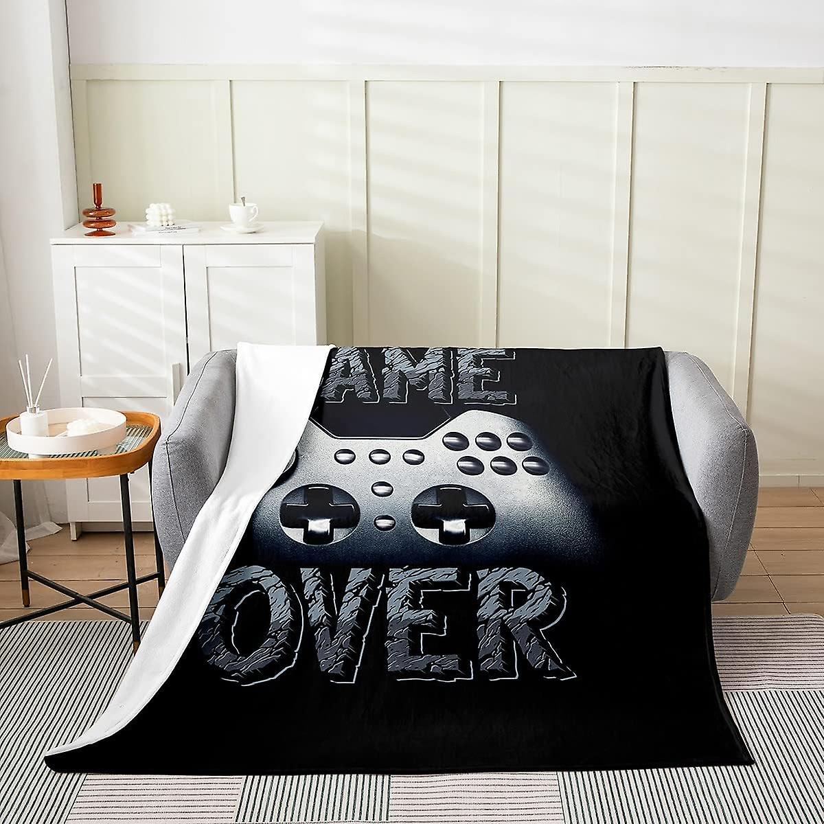 Gamer Fleece Throw Blanket Kids,Gaming Fuzzy Blanket For Bed Sofa,All Season Gamepad Black Bed Blanket Breathable Video Game Game Controller Plush Bla