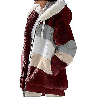 Abrigos de invierno para mujer - Chaquetas de piel sintética, abrigo con capucha de manga larga con cremallera de felpa-2XL