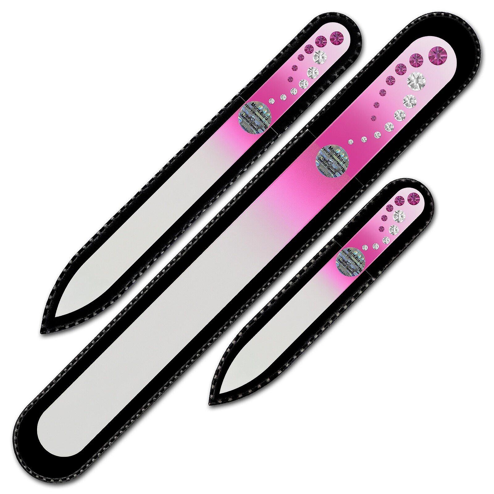 3-piece Nail File Set with Crystals for Women COC-BMS - Fuchsia - Crystal