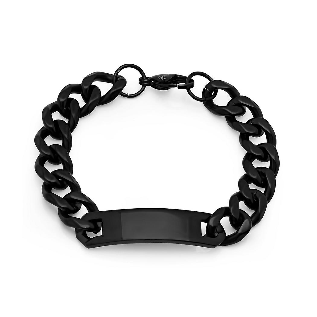 ステンレス鋼ブラックトーンメンズコンフォートカーブIDブレスレット識別-男性用ブレスレット