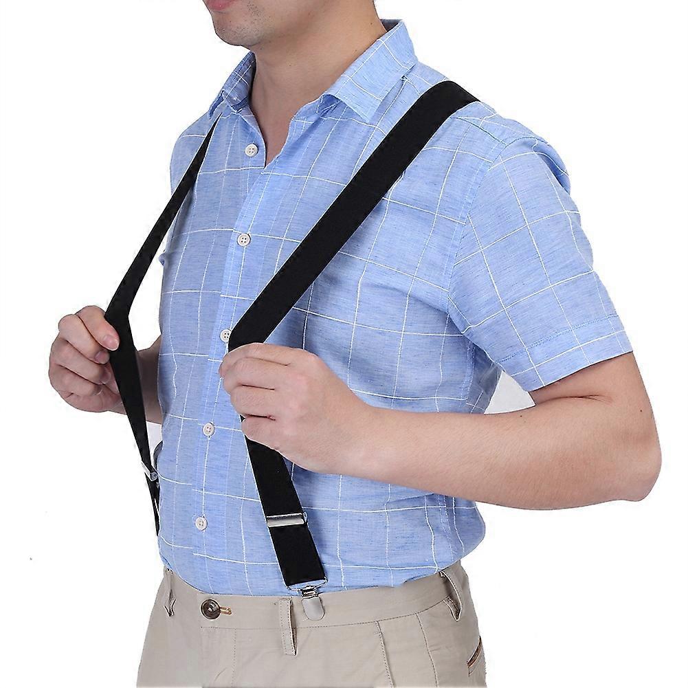 Elastic Suspender 3.5cm Width Men X Shape Braces Adjustable 4 Clips Belts Clip on Braces Black