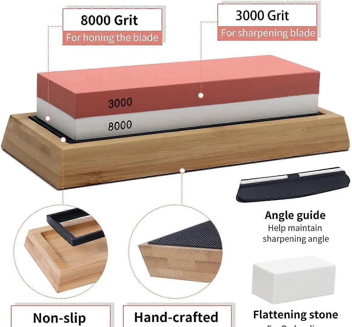 Whetstone 2 in 1 Knife Sharpener Whetstone Bamboo Base Non-Slip 3000/8000