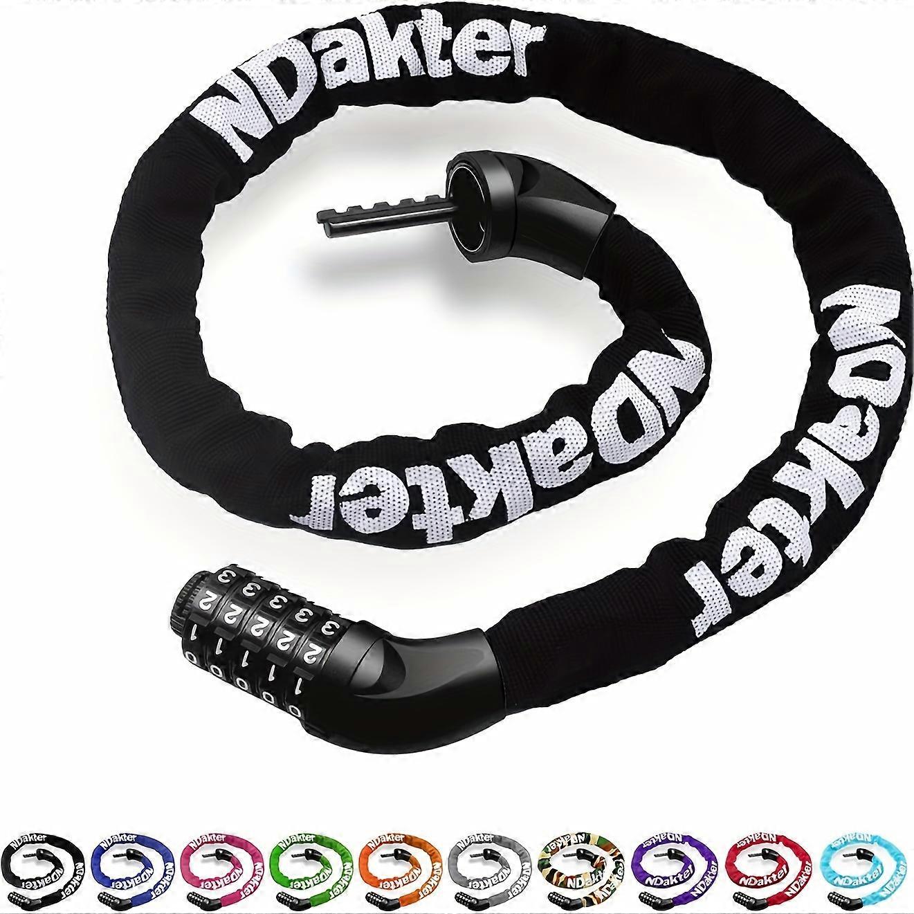 NDakter Bike Chain Lock, 5 Digit Combination Heavy Duty Anti Theft Bicycle Chain Lock, 3.2/4.27 Feet Long Security Resettable Bike Locks for Bike, Bic