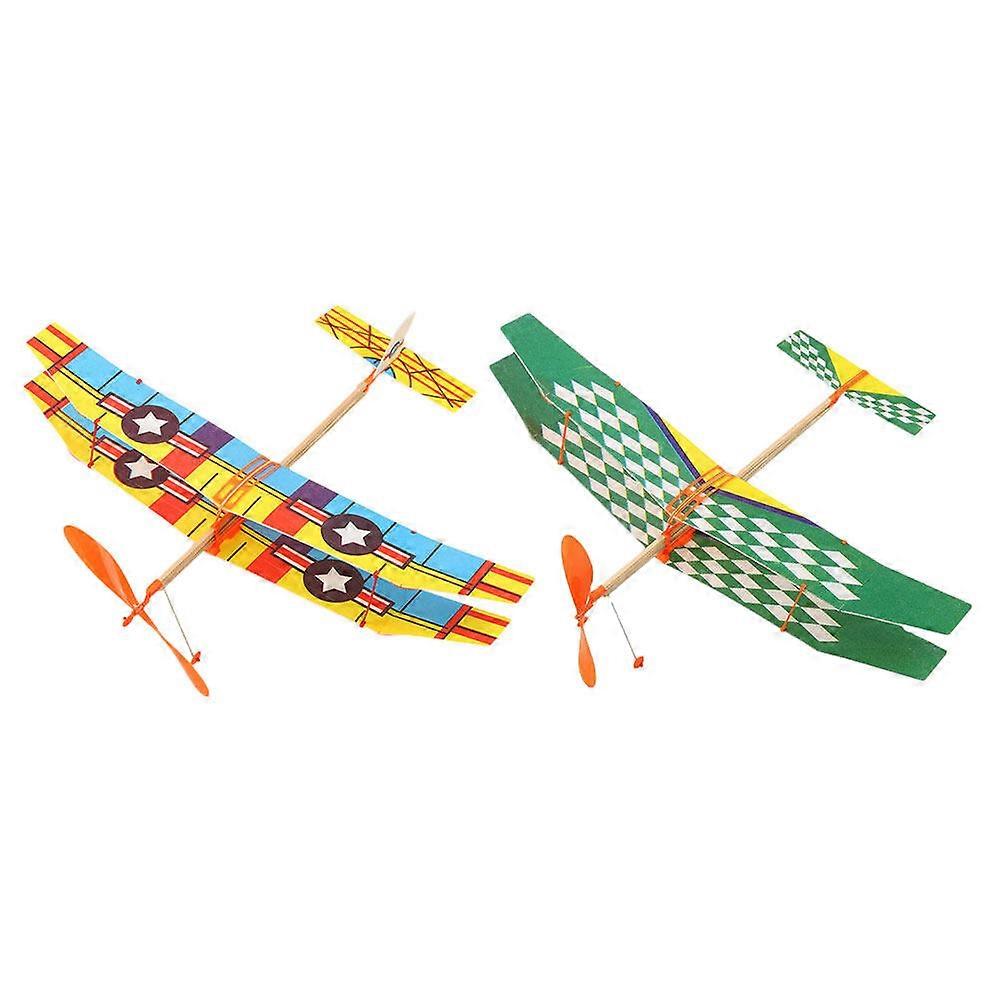 2Pcs Rubber Band Powered Airplane Model Biplane Toys for Kids (Random Pattern)